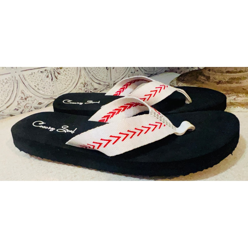 Country Soul Womens Platform Flip Flops Baseball Chevron Rhinestone Thong Sandal - Picture 4 of 5